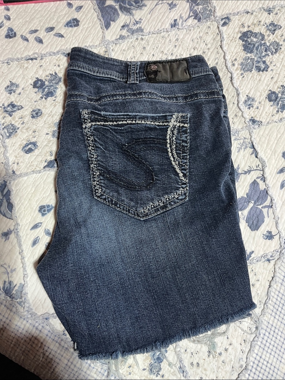 Silver Jeans Dark Blue Cropped Frayed Hem Jeans